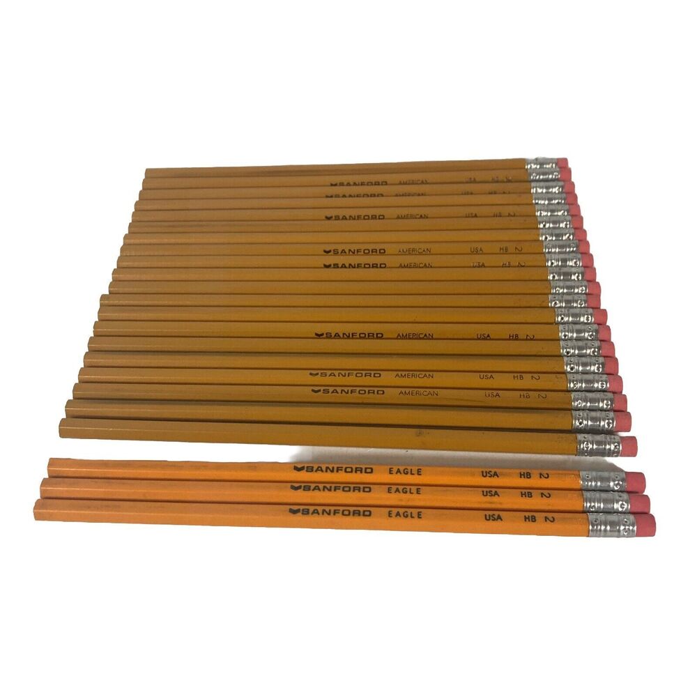 Vintage Sanford #2 Yellow Pencils Lot of 20 Unused USA with Bamboo Tray Holder - Picture 9 of 9